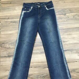 AC 3998 Women's Studded Legs Jeans Denim Bootcut Mid Rise Stretchy Blue 12